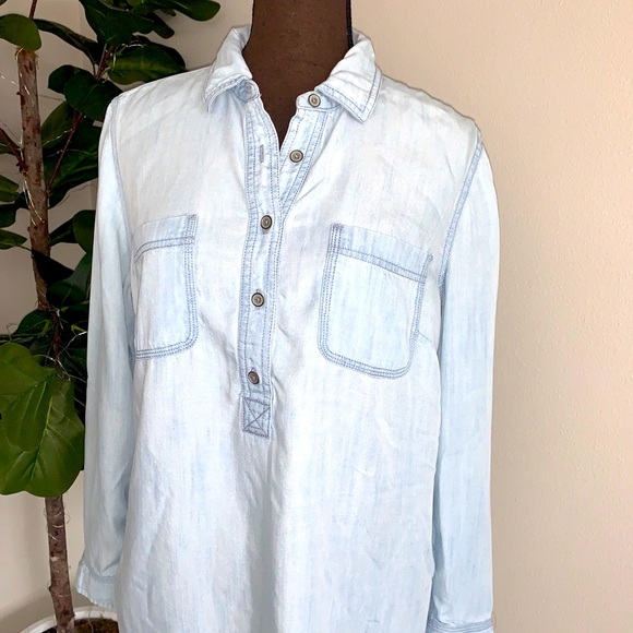 Talbots women’s petites PL 100% tencel lyocell light denim popover shirt LP - Picture 6 of 10